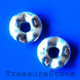Bead, silver-finished, 13mm wavy donut. Pkg of 6.