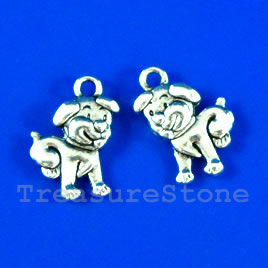 Pendant/charm, silver-finished,12x15mm dog. Pkg of 10.