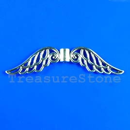 Bead, silver-finished, 13x50mm angel wings. Pkg of 4.