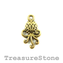 Charm/Pendant, gold-plated, 11x16mm Octopus. Pack of 12.