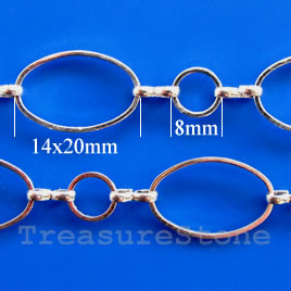Chain, brass,rhodium-finished,14x20/8mm. Sold per pkg of 1 meter