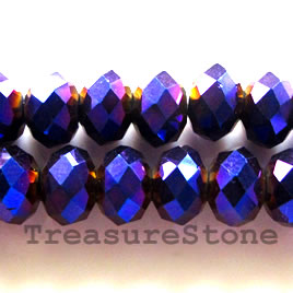 Bead, crystal, metallic purple, 5x8mm, faceted rondelle.17-inch