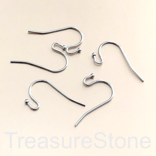 Earwire,rhodium silver,brass,french wire w ball, 20mm, 5 pairs