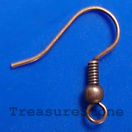 Earwire,copper-plated brass, with ball and coil, pkg of 30 pairs