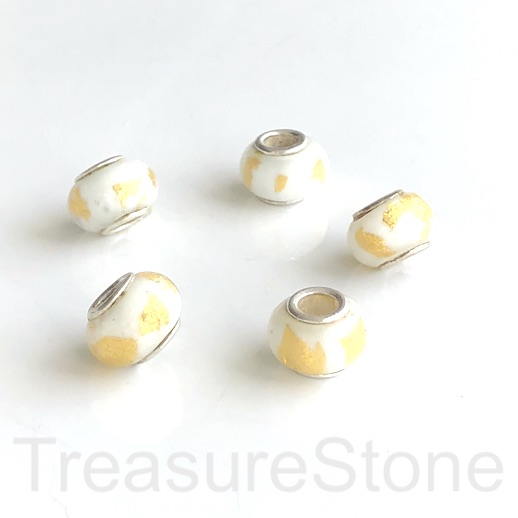 Bead,lampworked,8x12mm rondelle,silver centre, large hole:4mm.ea