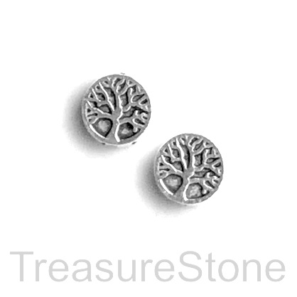 Bead, antiqued silver finished, 9mm Tree of Life. Pkg of 12