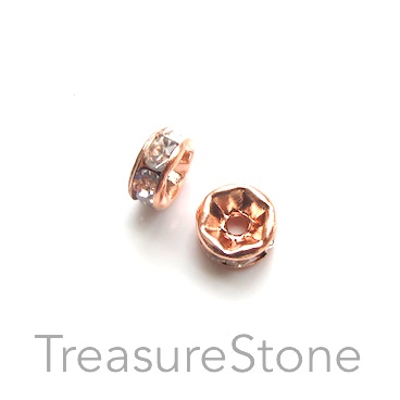 A wholesale, Spacer bead, rose gold plated, clear, 6mm. 100pcs