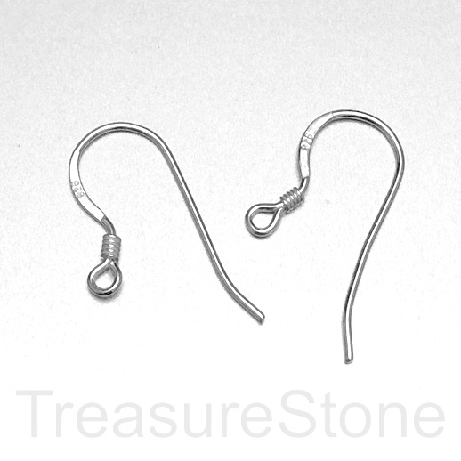 Earwire, sterling silver, with coil, 8x20mm, pkg of 2 pairs